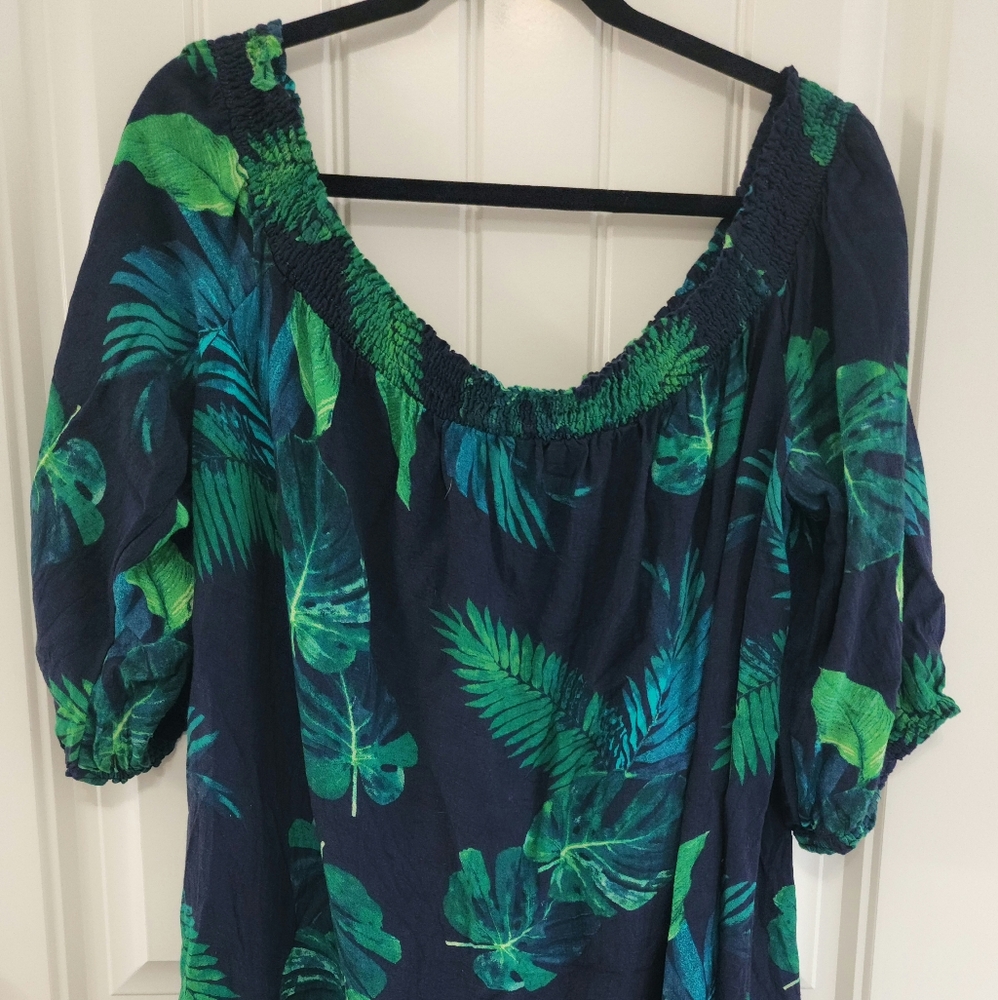 Off the shoulder tropical print dress